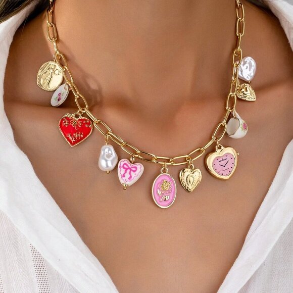 Multicolor Boho Women's Heart Ceramic Pendant Necklace - Picture 1 of 4